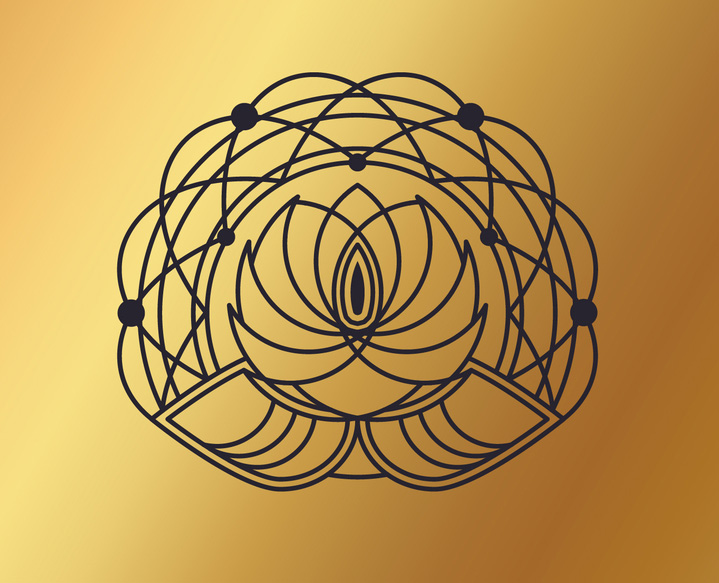 Bright Butterfly Network Light language sacred geometry image of a lotus flower surrounded by energy on a yellow/gold background